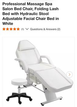 Professional Massage Spa Salon Bed Chair, Folding Lash Bed with Hydraulic Stool Adjustable Facial Chair Bed in White