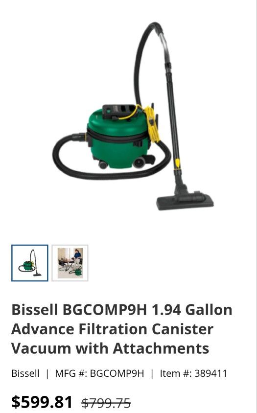 Bissell BGCOMP9H 1.94 Gallon Advance Filtration Canister Vacuum with Attachments