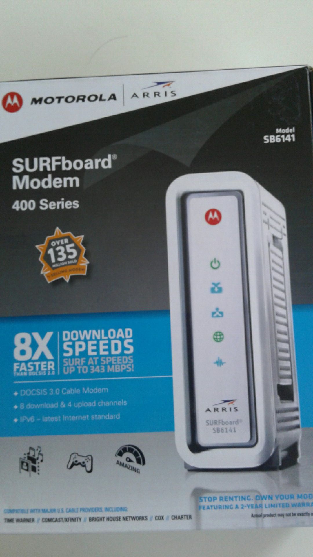 Motorola surfboard modem sb6141 Cox compatible up to 343 MBPS speed
