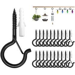 Q Hanger Hooks, 20Pcs Screw Hooks for Outdoor String Lights-Windproof Ceiling Hooks with Safety Buckle for Hanging Plants, Christmas Lights & Patio Li