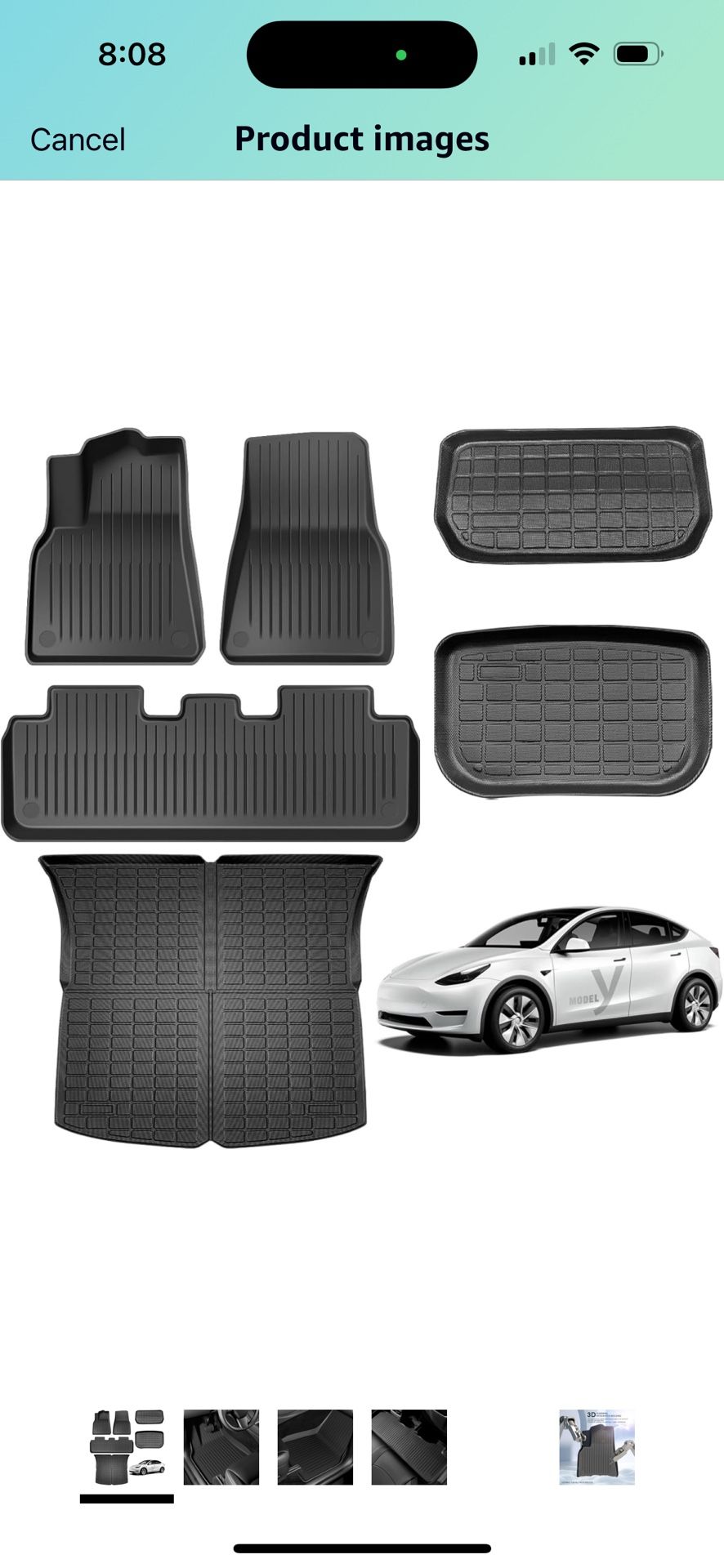 Floor Mats for Tesla Model Y 5-Seat 2020-2023 2024 Custom Fit All Weather TPE Cargo Liner Cargo Trunk Accessories (Does NOT fit 7-Seat)