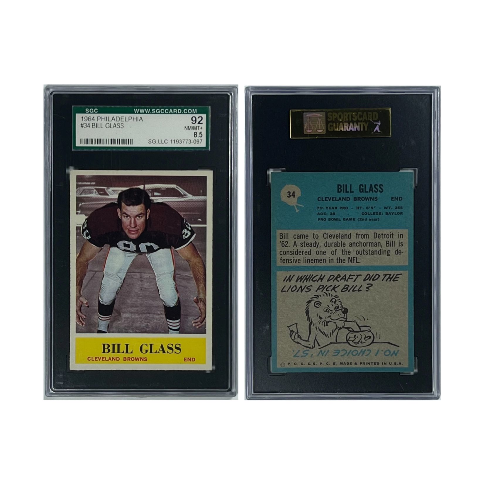 Bill Glass 1964 #34 Philadelphia SGC 8.5 (NM/MT+) Football Card