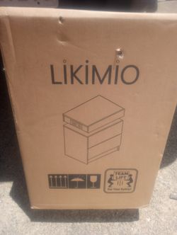 Black Night Stand With Lights /Power Strip/ & Phone Plug Ins. Brand New