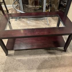 Cherry Wood Coffee Table with Glass Inset 