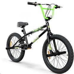 Brand New BMX Bike 20" Wheels - Hi Ten BMX Freestyle Bikes with 4 Pegs, Reflectors, Assembly Tools & Double U-Brakes - Black Teen Bike with Electric 