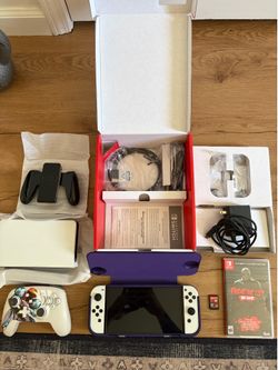 Nintendo Switch OLED White 64GB Bundle - 2 Controllers, F13 CIB, NBA 2K20, Case