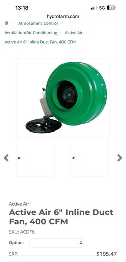 Active Air 6" Inline Duct Fan, 400 CFM