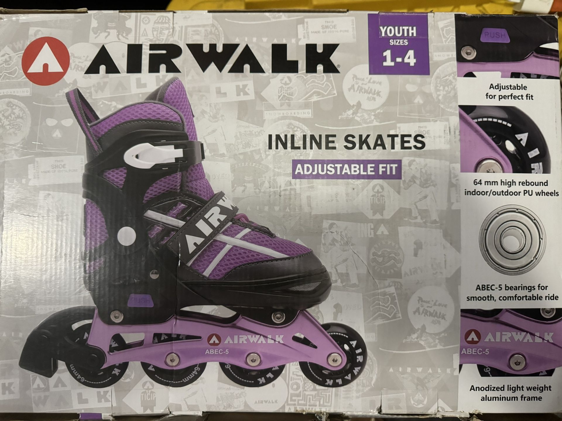 Airwalk Inline Skates Adjustable Fit Plum Purple Youth Sizes 1-4