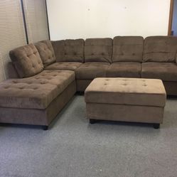 COSTCO Brown Chenille Sectional Couch And Ottoman