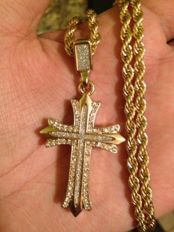 Gold Plated Rope Chain And Swarovski Cross