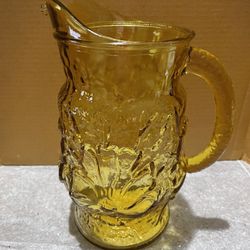 Vintage Anchor Hocking Rain Flower Amber Glass Pitcher