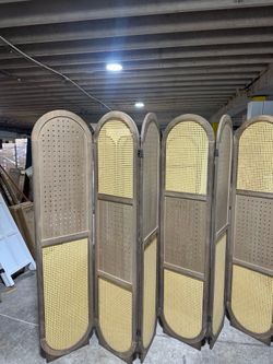 6 Panel Room Divider, Double Hinged Foldable Wooden Room Divider, Individual Privacy Screen Made of Hand-Woven Rattan, Portable Wall Divider for Home