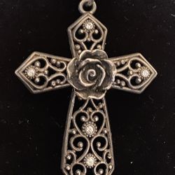 Beautiful Statement Necklace Cross & Rose Pendant - Day Of The Dead,  Gothic, Extravagant