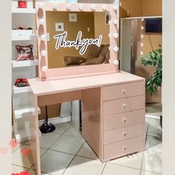 Makeup Vanity Pink Petite With Mirror 