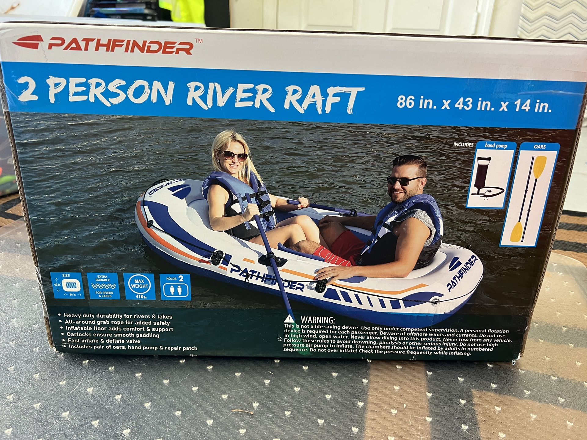 Pathfinder Two Person River Lake Canoe Raft with Hand Pump & Two Oars 43" x 86"