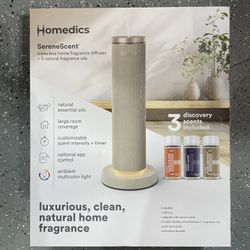 Homedics SereneScent Waterless Home Fragrance Diffuser +3 Fragrance Oils Air Freshener 