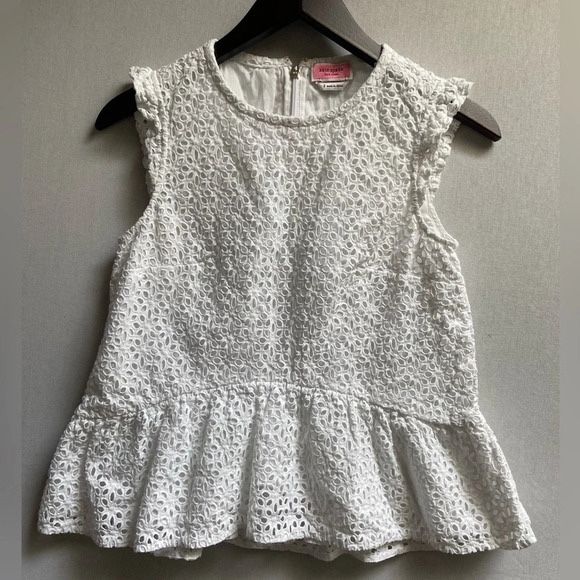 Kate Spade White Eyelet Flounce Peplum Top Sa XS