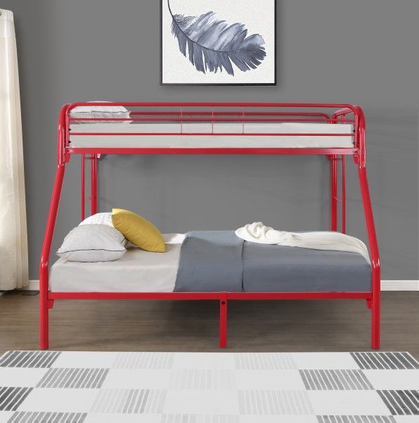 Red Metal Bunk Bed Twin/Full Size (Mattress in not Included) 👍90 days FREE FINANCING ❗NO CREDIT CHECK❗