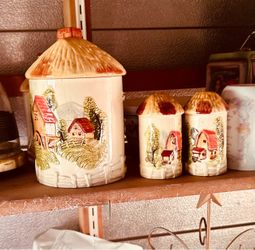 Vintage Ceramic Farmhouse Canister and Salt & Pepper Set