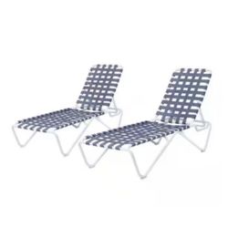 Hampton Bay Aluminum Frame Lake Adjustable Outdoor Strap Chaise Lounge (2-Pack)