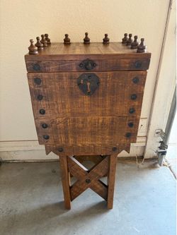 Unique and Rustic Wood Chest on Stand: Please read description