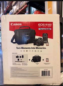 Canon EOS R100 Mirrorless Camera 2 Lens Bundle with Shoulder Bag and 32GB Memory Card Brand New In Box