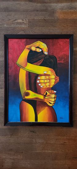 Vintage Ecuador Mid- Century J. Rafael "Lovers/El Abrazo" Oil Painting (Framed)