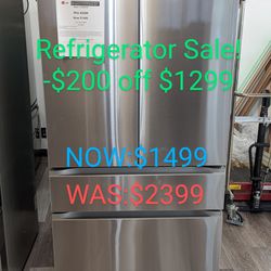 Refrigerator sale! 30cu French Door Refrigerator with Full Convert Drawer and Pocket Handles 