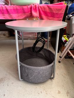 Round Side Table with Storage Basket