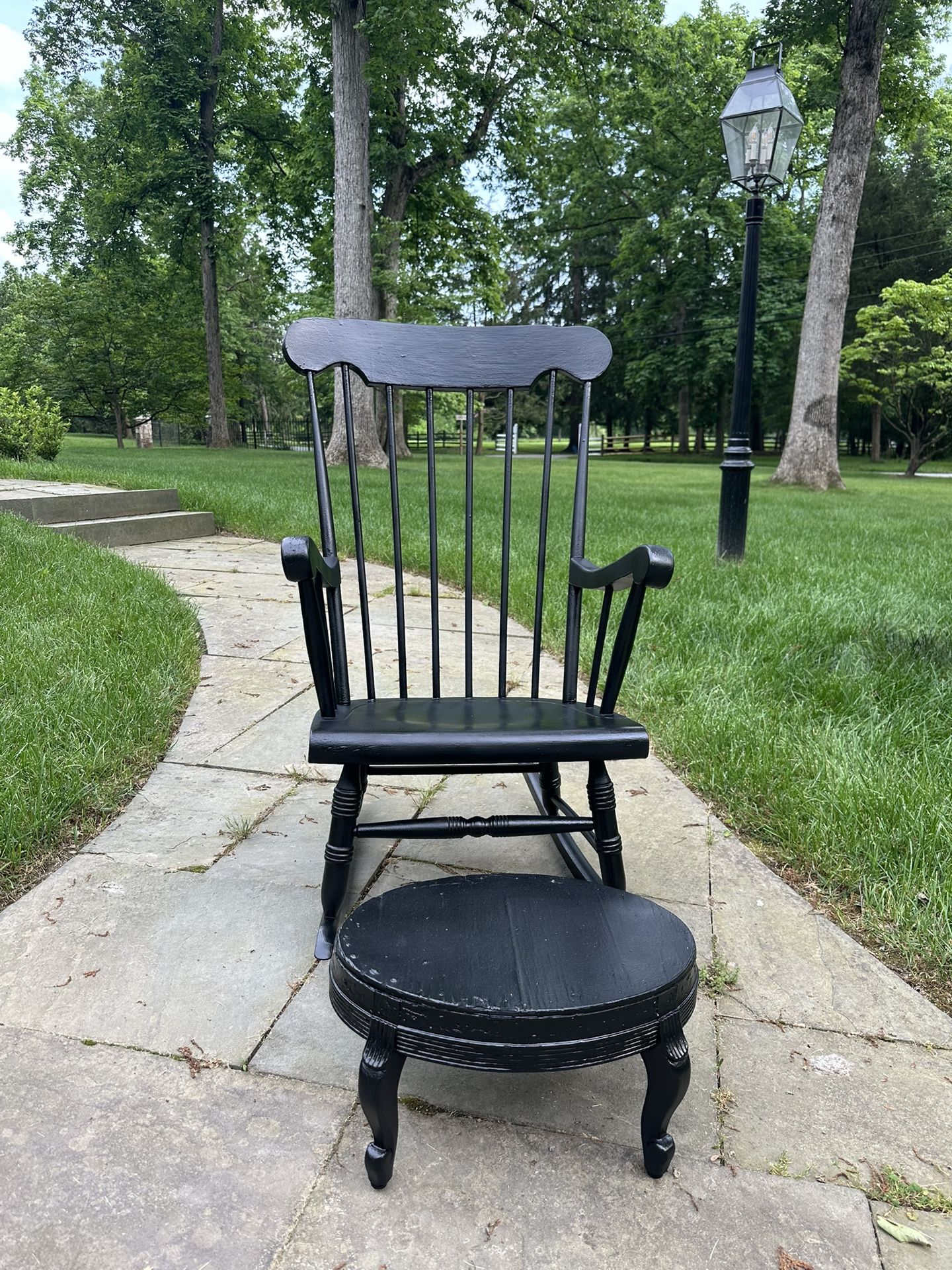 Black Solid Wood Rocking Chair With Foot Stool