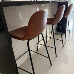 Caramel Colored Faux Leather Bar Stools (x3)
