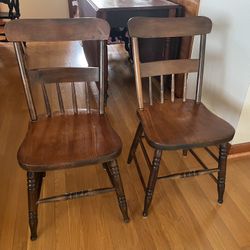 Pair of Antique 19th Century Plank Seat Chairs Signed New Haven Connecticut 