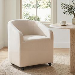 BESTANO Modern White Upholstered Dining Chairs with Swivel Casters, Linen Barrel Back Accent Side Chair for Dining Room Living Room, Beige