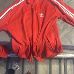 Adidas Red Hoodie with White Stripes