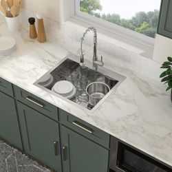 NEW 25 in. Drop in Single Bowl 18 Gauge Stainless Steel Kitchen Sink with Bottom Grids