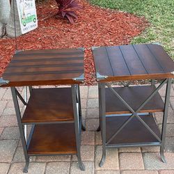 End Tables Brown With Metal Edges 