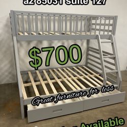 Bunk Bed Twin Over Full With Drawers Grey Wood Brand New