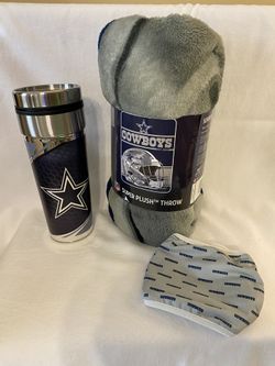 Dallas Cowboys plush blanket face mask and 18 oz chrome cup