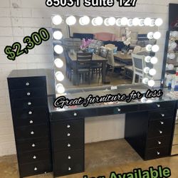 Impressions Black Vanity With Bluetooth Mirror And Makeup Drawers Brand New