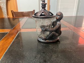 Vintage-Style Monkey Candle Holder with Crackle Glass