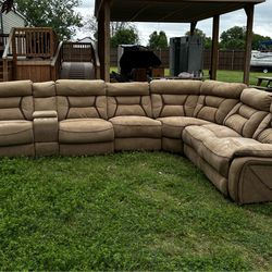 Luxury All Power Tan Sectional Recliner Oversized & Customizable Layout