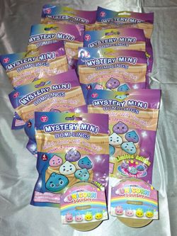 Lot of 9 Mystery Mini Dumplings 4-Pack Blind Bags & 2 Mini Unicorn Squishy Toys