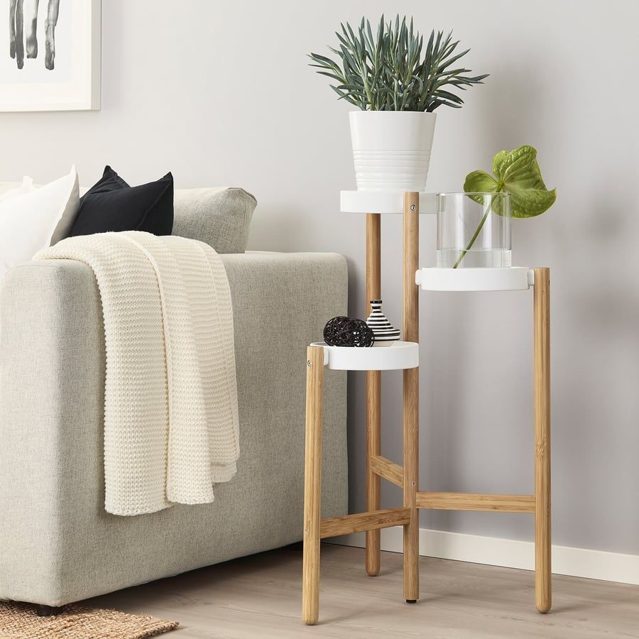 3 Tier Polished Bamboo Wood Plant Stand Mint Cond