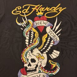 Ed Hardy New York City Graphic Skull Snake Charcoal Men's 2X T-Shirt EHMR1100-10