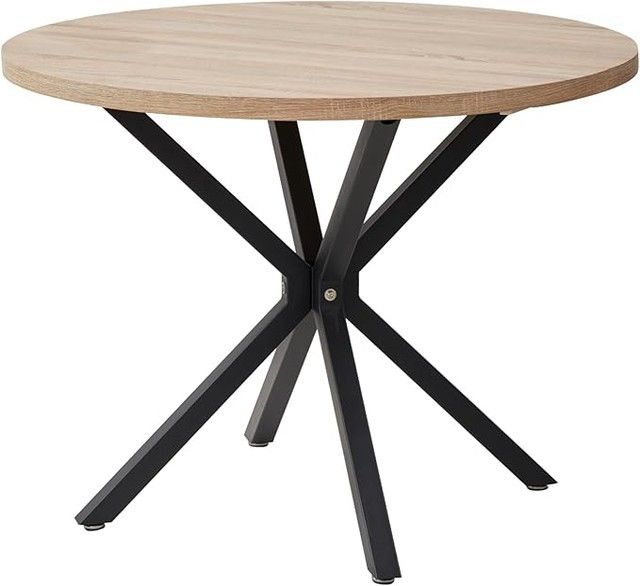 Round Dining Table Kitchen Dining Table with Four Metal Legs for Living Room Dining Room Light Brown.