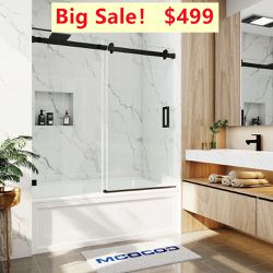 60 in. W x 66 in. H Double Sliding Frameless Shower Door in  with Smooth Sliding and 3/8 in. Glass