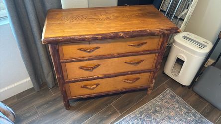Rustic Log Cabin 3 Drawer Dresser - Solid Wood - Twig Handles - Lodge / Mountain