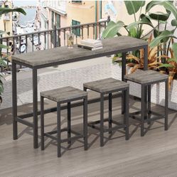 Brand new Merax Modern Design 4-Piece Counter Height Extra Long Dining Table Set with 3 Stools and Side Table with Footrest,Space-Saving Pub Kitchen S