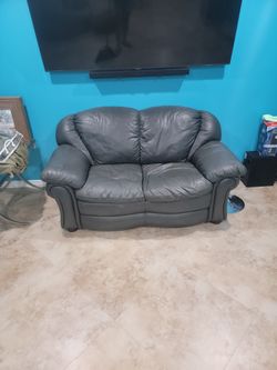 Charcoal Leather Loveseat