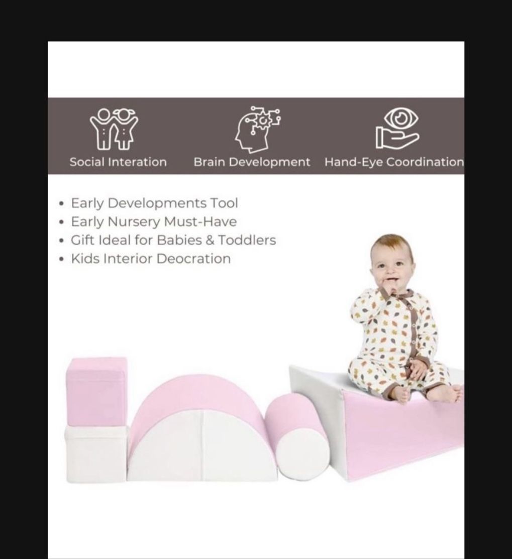 Climb and Crawl Soft Foam Play Set, Indoor Room Preschool Corner Baby Stage Slide Activity Play Structure, Motor Skills Early Development Gym Toy for 